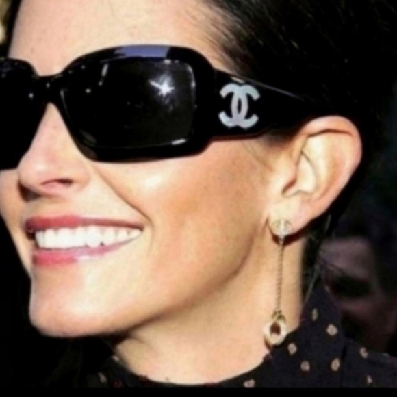 Chanel CC Mother Of Pearl Black Square Acetate Sunglasses Tinted Lenses - Picture 1 of 13